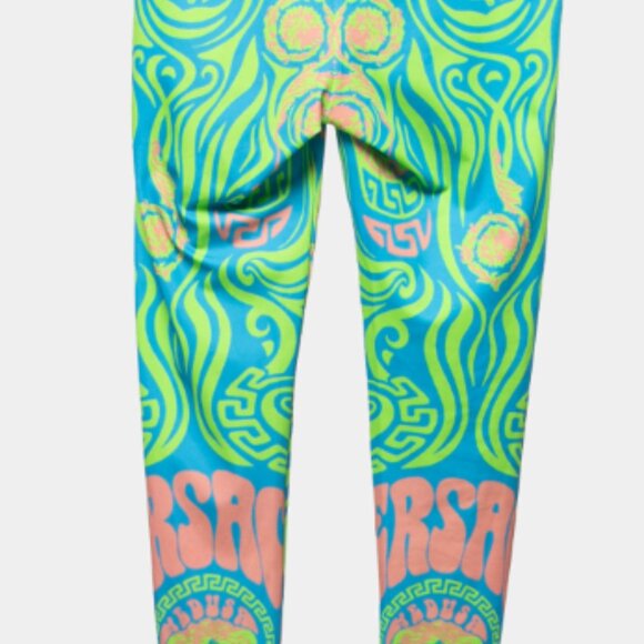 🔥SOLD🔥☮️ VERSACE ✌🏻 Green/Pink Printed Knit Leggings XS - Picture 2 of 4